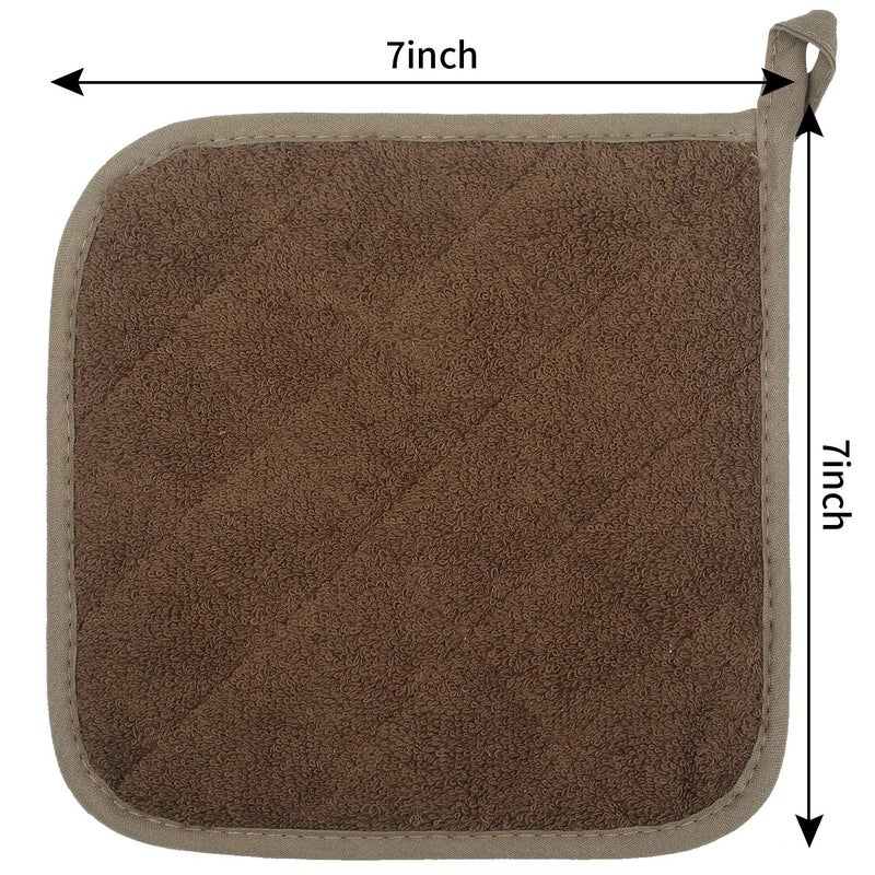 lifaith 100% Cotton Kitchen Everyday Basic Terry Pot Holder Heat Resistant Coaster Potholder for Cooking and Baking Set of 5 Brown - Image 3